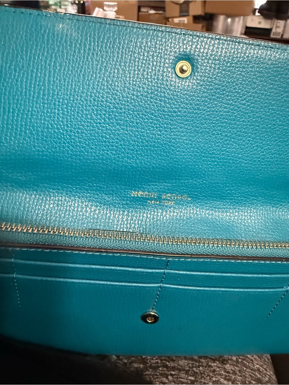 Henri Bendel Teal Stud-Trim Envelope Wallet Clutch - Picture 6 of 11